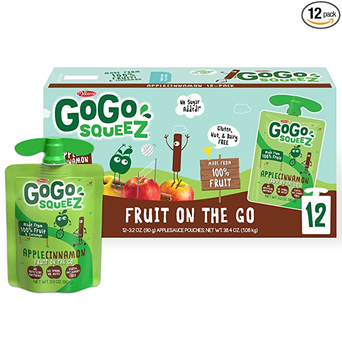  GoGo squeeZ Fruit on the Go, Apple Cinnamon, 3.2 Ounce (Pack of 12)- Tasty Kids Applesauce Snacks Made from Apples & Cinnamon - Gluten Free Snacks for Kids - Nut & Dairy Free - Vegan Snacks  - 890000001509