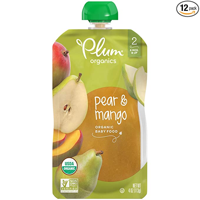 Plum Organics Baby Food Pouch | Stage 2 | Pear and Mango | Fresh Organic Food Squeeze | For Babies, Kids, Toddlers |4 Ounce (Pack of 12) - 773821976389