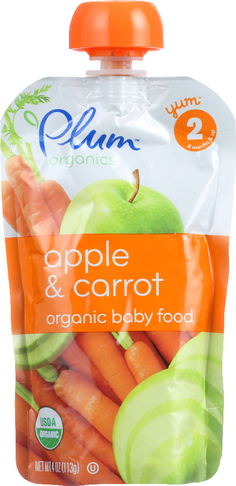 Plum Organics Baby Food - Organic -apple And Carrot - Stage 2 - 6 Months And Up - 3.5 .oz - Case Of 6 - 00890180001221