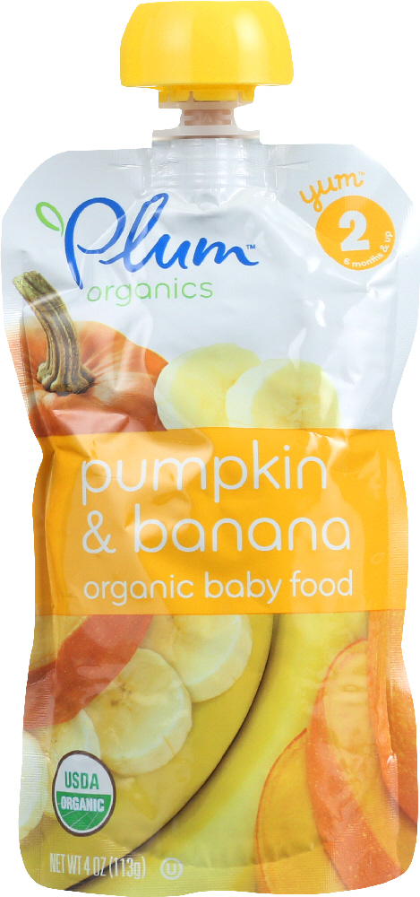 Plum Organics Baby Food - Organic -pumpkin And Banana - Stage 2 - 6 Months And Up - 3.5 .oz - Case Of 6 - 00890180001238
