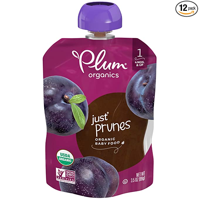 Plum Organics Baby Food Pouch | Stage 1 | Just Prunes |Fresh Organic Food Squeeze | For Babies, Kids, Toddlers, 3.5 Ounce (Pack of 12) - 890180001894