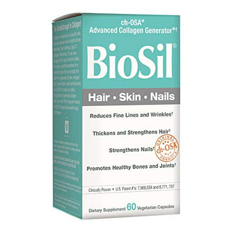 BioSil by Natural Factors Hair Skin Nails Supports Healthy Growth and Strength Vegan Collagen Elastin and Keratin Generator 60 Capsules (60 Servings) - 890245137414