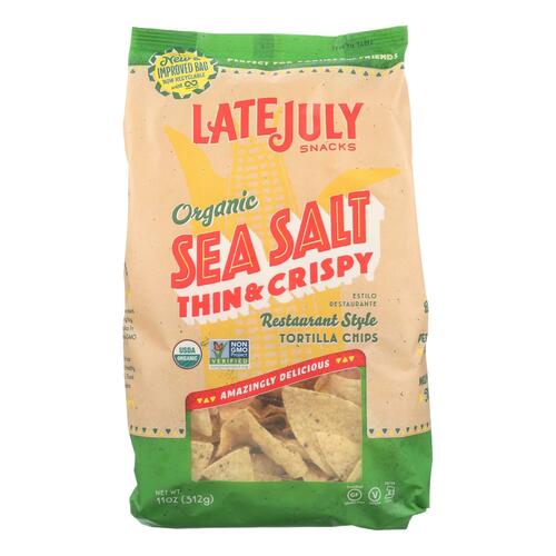 LATE JULY: Organic Sea Salt Restaurant Style Tortilla Chips, 11 oz - 0890444000298