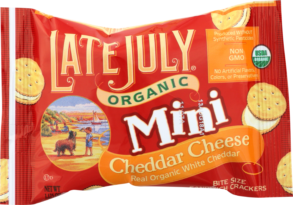 Late July, Organic Mini Bite Size Sandwich Crackers, Cheddar Cheese - 890444000816