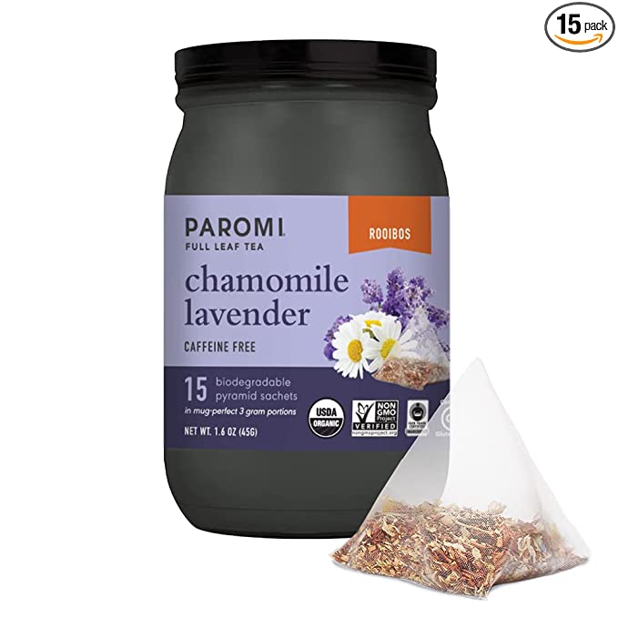 Paromi Chamomile Lavender Rooibos Organic Tea, Signature Jar, 15 Count - 890452001201
