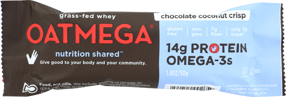 OATMEGA: Chocolate Coconut Crisp Bar, 50 gm - 0890704002659