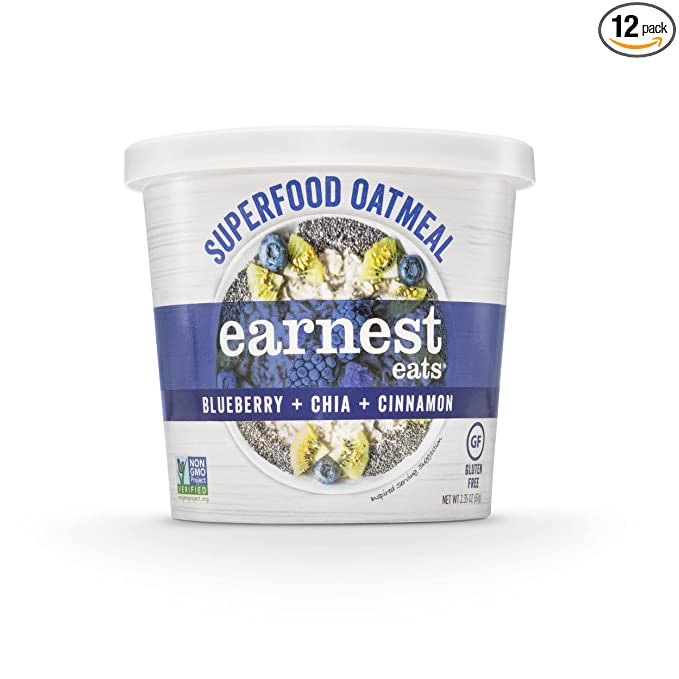 Earnest Eats Gluten-Free Superfood Oatmeal, Blueberry Chia Cinnamon, 2.35 Ounce (Pack of 12), 28.2 Ounce - 891048002152