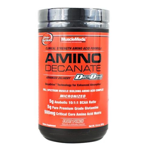 MUSCLEMEDS Amino DECANATE, Intra, Post Workout Drink, Full Spectrum Amino Acid Complex, Leucine, Muscle Recovery, Fruit Punch, 30 Servings (B07KXP6CG5) - 891597005482