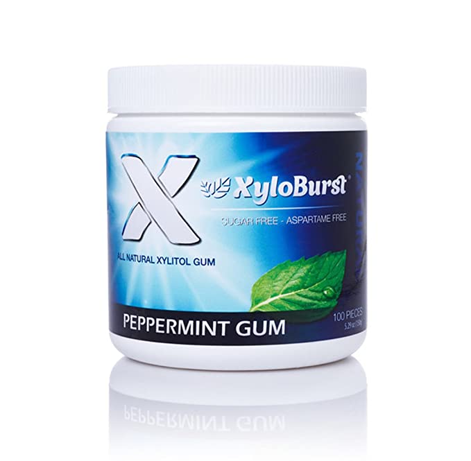 XyloBurst 100% Xylitol, Natural Chewing Gum 100 Count Jar Non GMO, Vegan, Aspartame Free, Sugar Free (Peppermint, 1 Jar)  - 892327002016