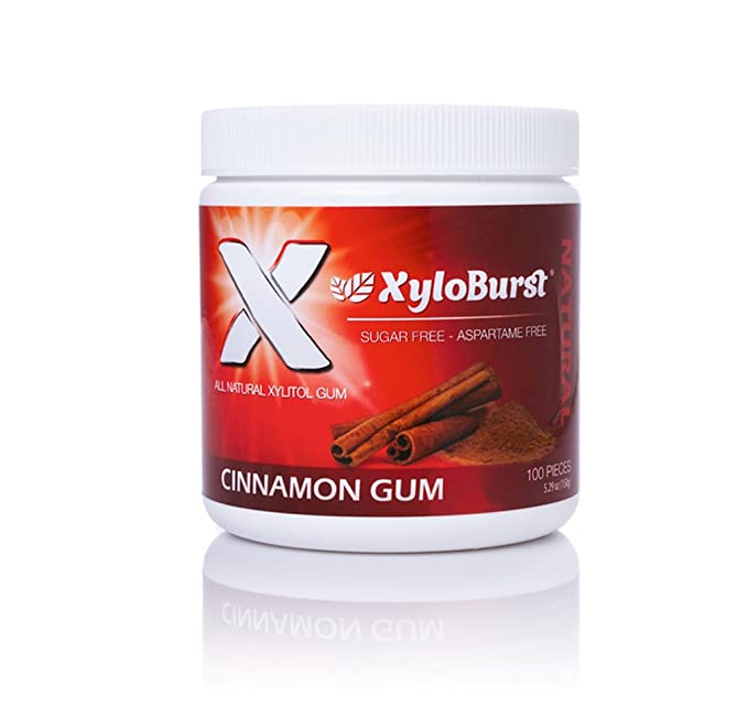  XyloBurst 100% Xylitol, Natural Chewing Gum, Cinnamon Gum 100 Count Jar Non GMO, Vegan, Aspartame Free, Sugar Free (Cinnamon, 1 Jar)  - 892327002023