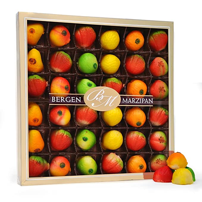  Bergen Marzipan 36 Piece Assorted Fruit Box Tray  - 892786000363
