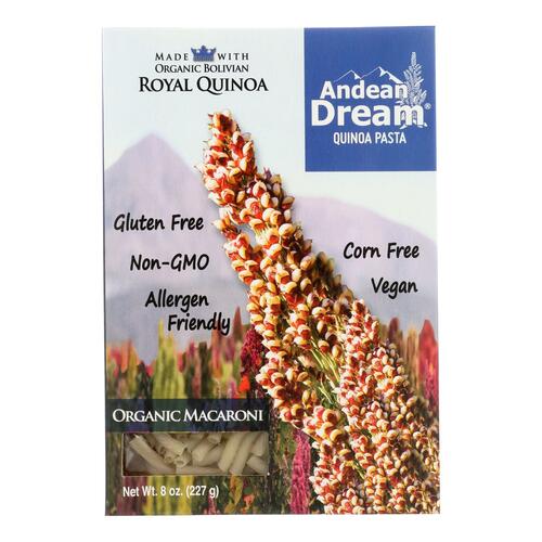 Andean Dream Gluten Free Organic Macaroni Quinoa Pasta - Case Of 12 - 8 Oz. - 893470001246