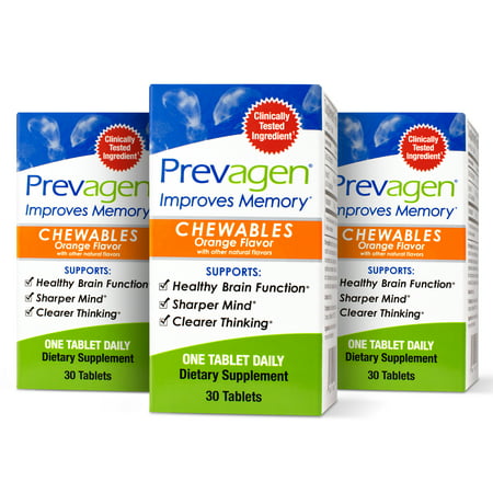 Prevagen Improves Memory - Regular Strength 10mg 30 Chewables |Orange-3 Pack| with Apoaequorin & Vitamin D | Brain Supplement for Better Brain Health Supports Healthy Brain Function and Clarity - 894047001737