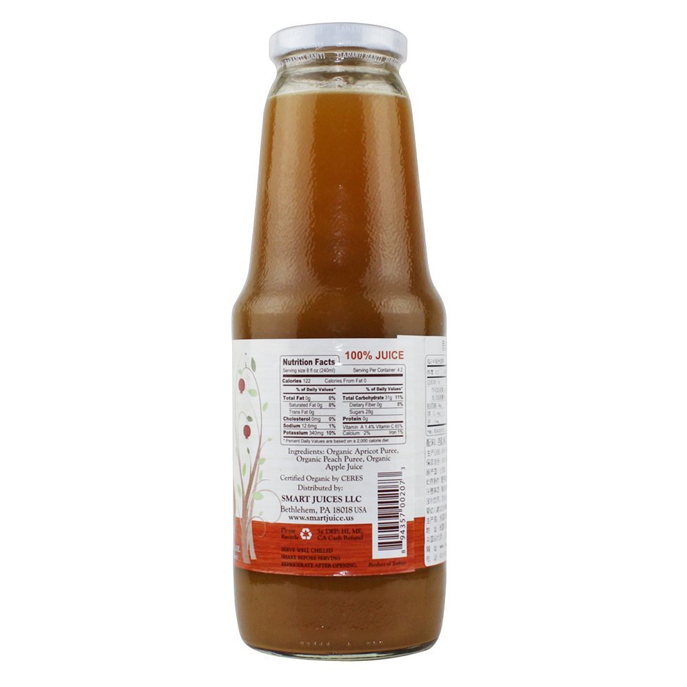 SMART JUICE: 100% Juice Organic Apricot Peach, 33.8 oz - 0894357002073