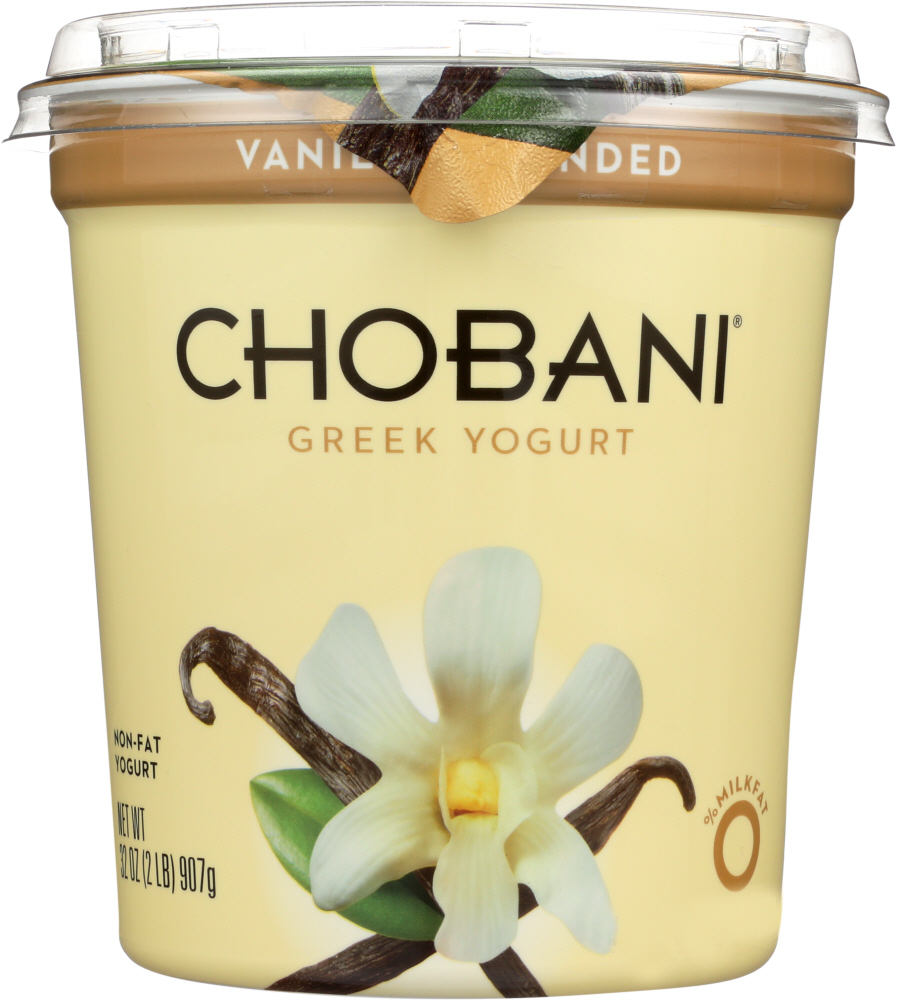 CHOBANI: Non-Fat Greek Yogurt Vanilla Blended, 32 oz - 0894700010144