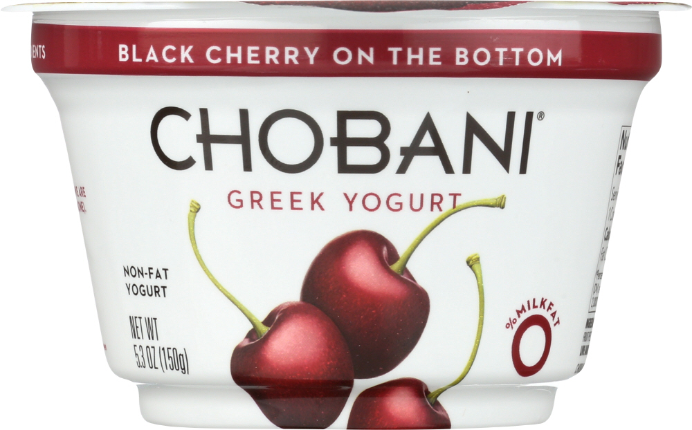 CHOBANI: Non-Fat Greek Yogurt Black Cherry on the Bottom, 5.3 oz - 0894700010168