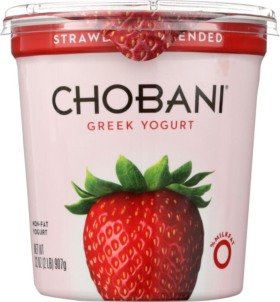 CHOBANI: Non-Fat Greek Yogurt Strawberry Blended, 32 oz - 0894700010267