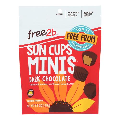 Free 2 B Sun Cups - Mini - Dark Chocolate - Case Of 6 - 4.2 Oz - 895444001795
