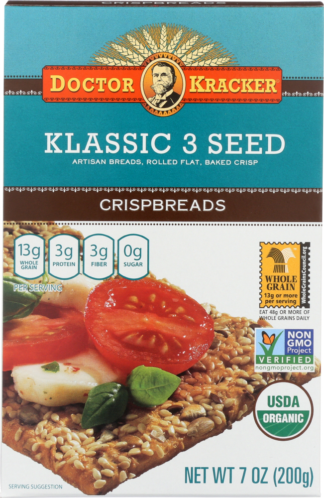 DOCTOR KRACKER: Organic Klassic 3 Seed Crispbreads, 7 oz - 0895538000017