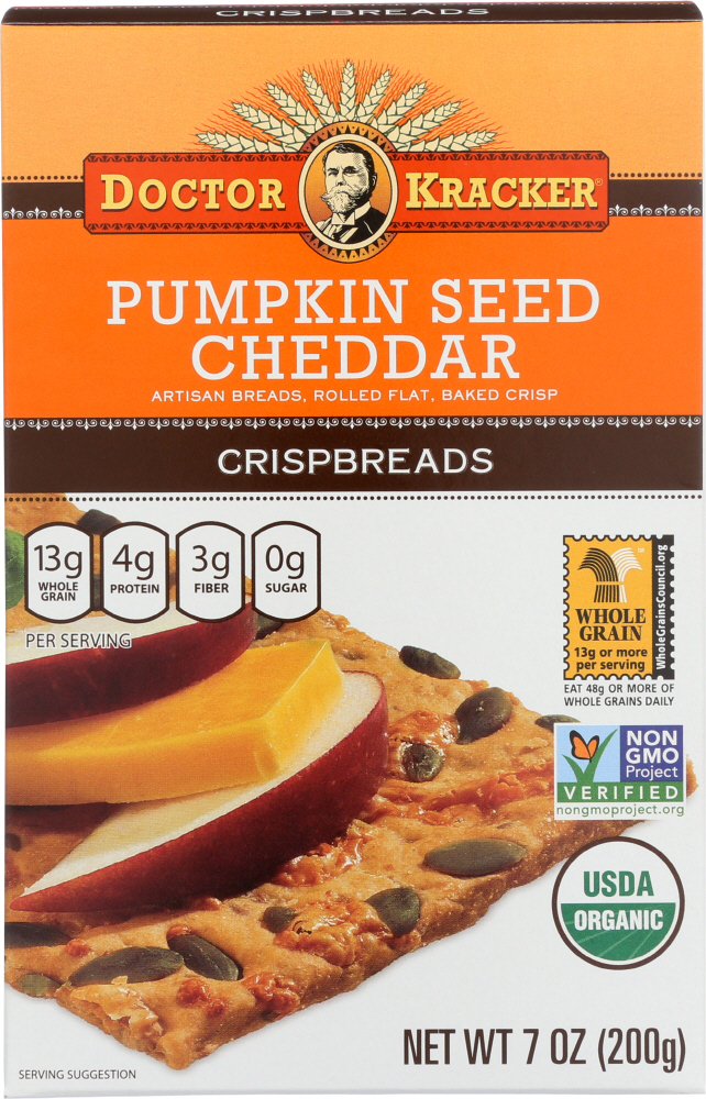 Doctor Kracker, Pumpkin Seed Cheddar Crispbreads - 895538000024