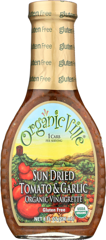 Organic Ville Sun Dried Organic Vinaigrette - Tomato And Garlic - Case Of 6 - 8 Fl Oz. - 896859000014
