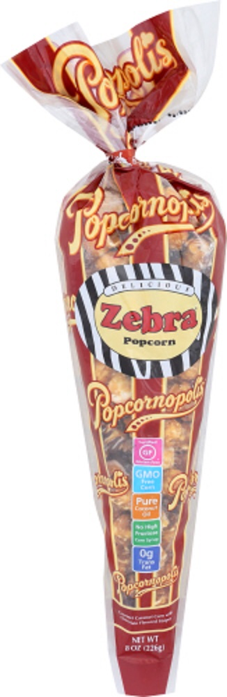 POPCORNOPOLIS: Zebra Popcorn, 8 oz - 0897549000499