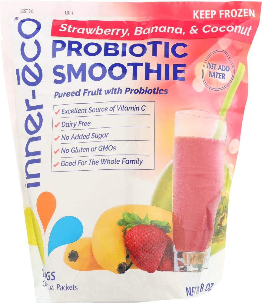 Pureed Fruit With Probiotics Smoothie, Strawberry, Banana, & Coconut - pureed