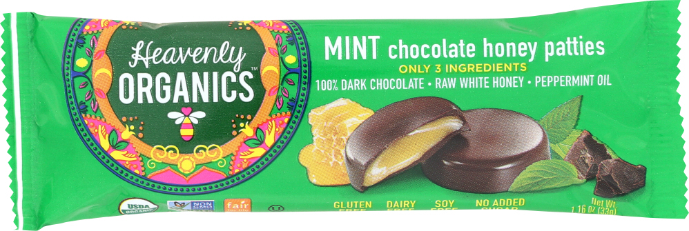 Heavenly Organics: Honey Patties Chocolate Mint, 1.2 oz - 0897988000319