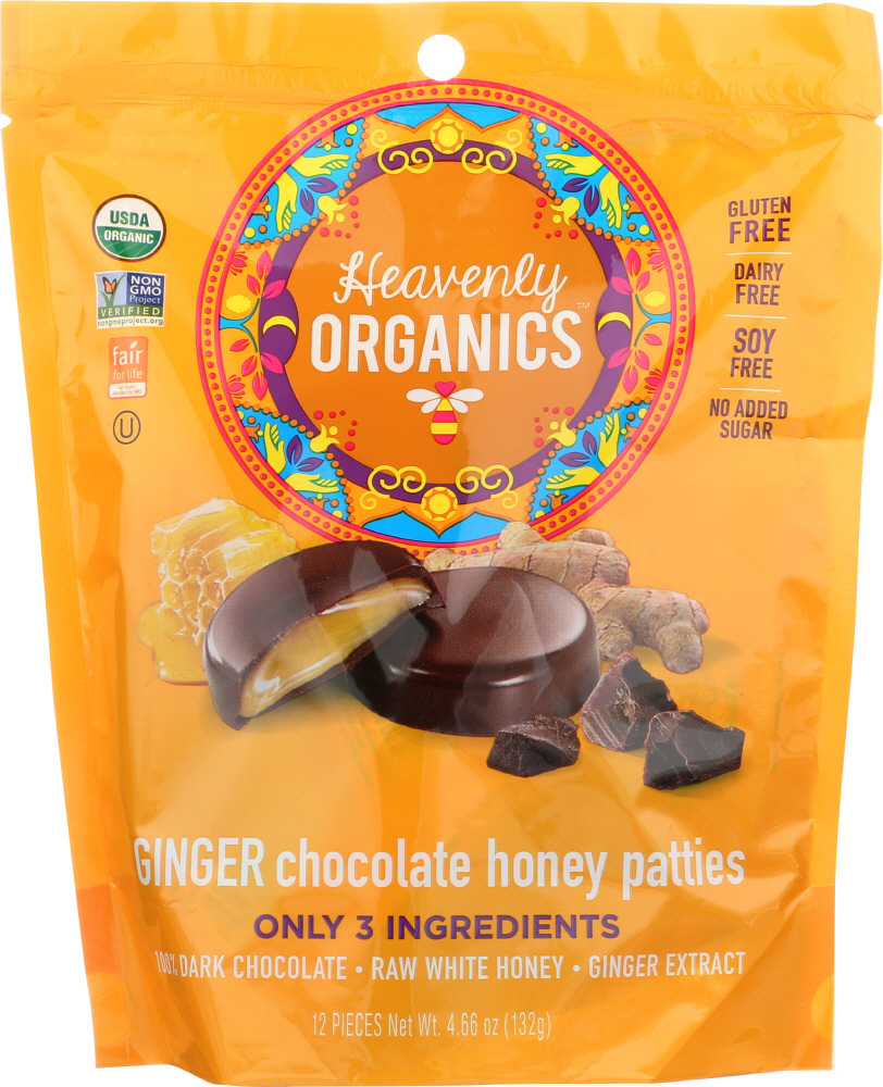 HEAVENLY ORGANICS: Organic Ginger Chocolate Honey Patties, 4.66 oz - 0897988012077