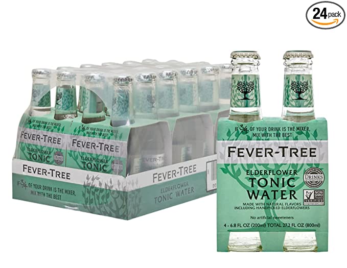 Fever-Tree Tonic Water Glass Bottles, Elderflower, 6.8 Fl Oz (Pack of 24) - 898195001663