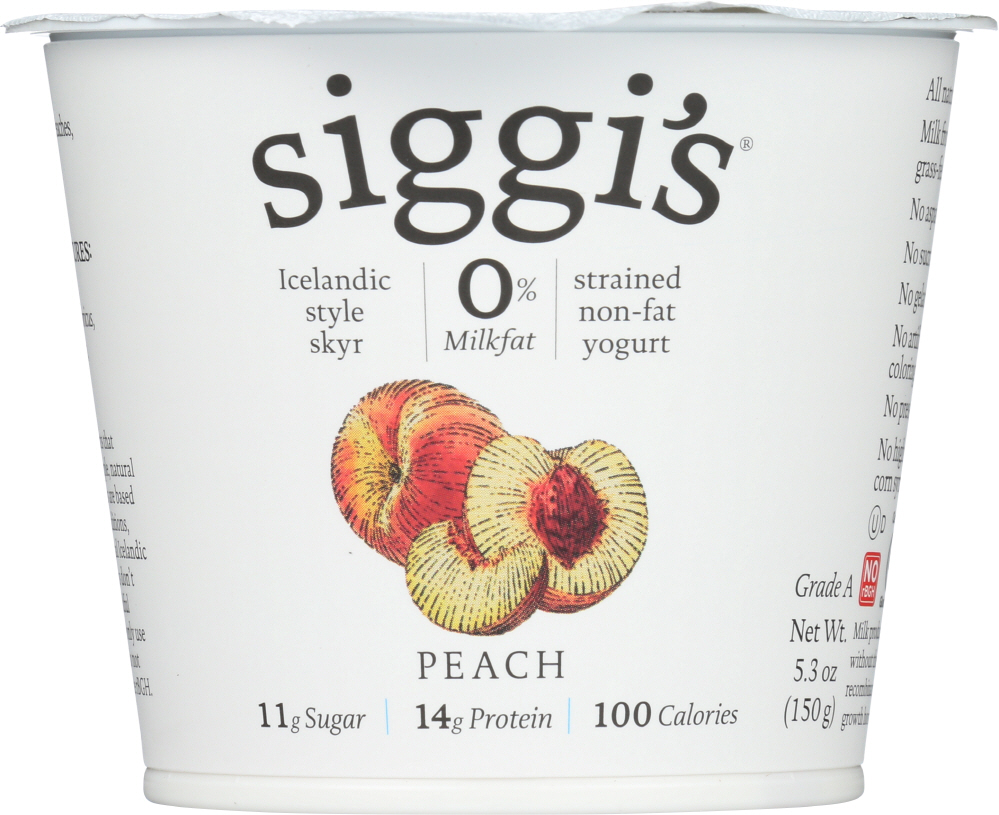 SIGGI’S: Strained Non-Fat Yogurt Icelandic Style Skyr Peach, 5.3 oz - 0898248001114