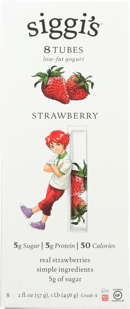 SIGGIS: Skyr Strawberry Low Fat Yogurt 8 Tubes (2 oz Each), 16 oz - 0898248001466