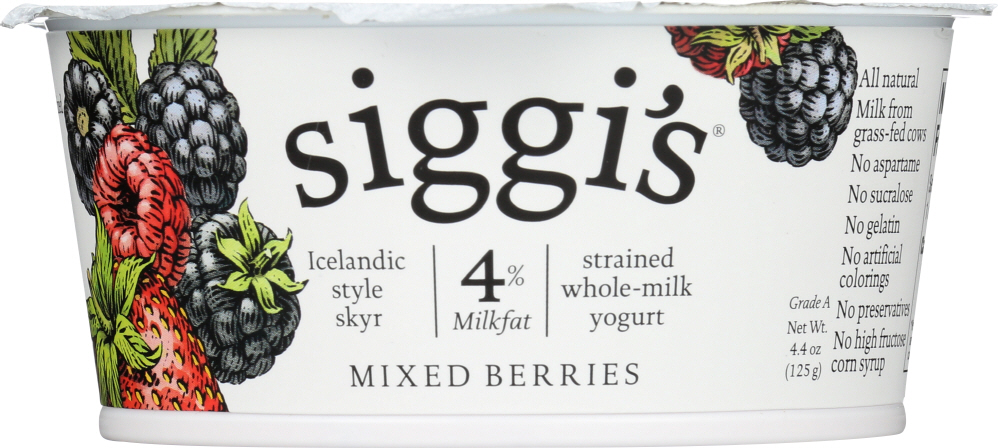 SIGGI’S: 4% Whole Milk Strained Yogurt Mixed Berries, 4.4 oz - 0898248001565