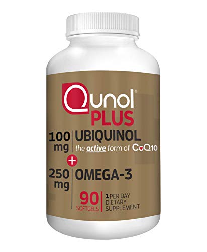 Qunol Plus Ubiquinol CoQ10 100mg with Omega 3 Fish Oil 250mg Extra Strength Antioxidant Supplement 90 Count - 898440001226