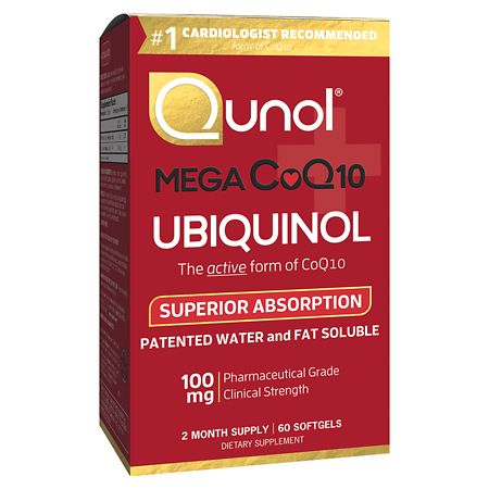 Qunol Mega Ubiquinol CoQ10 Softgels (60 Count) with Superior Absorption Antioxidant for Heart Health Active Form of Coenzyme Q10 100mg Supplement - 898440001288