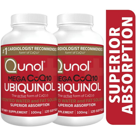 Qunol Mega Ubiquinol CoQ10 100mg Superior Absorption Patented Water and Fat Soluble Natural Supplement Form of Coenzyme Q10 Antioxidant for Heart Health 240 Count Softgels - 898440001585