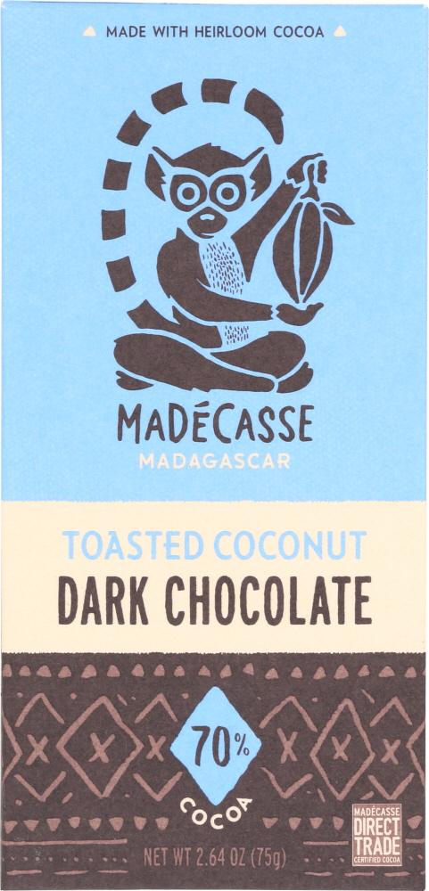 MADECASSE: Madagascar 70% Dark Chocolate Toasted Coconut, 2.64 oz - 0898575001030