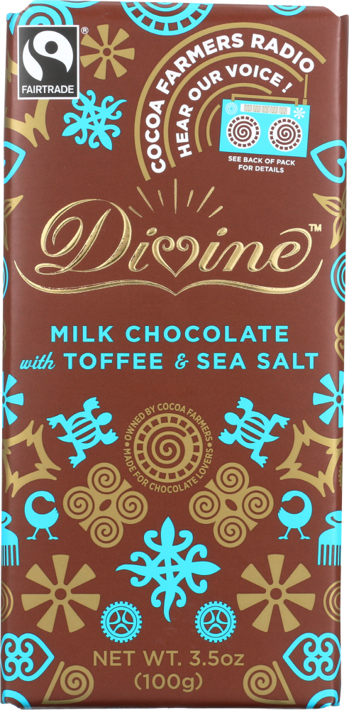 DIVINE CHOCOLATE: 38% Milk Chocolate Toffee & Sea Salt, 3.5 oz - 0898596001354