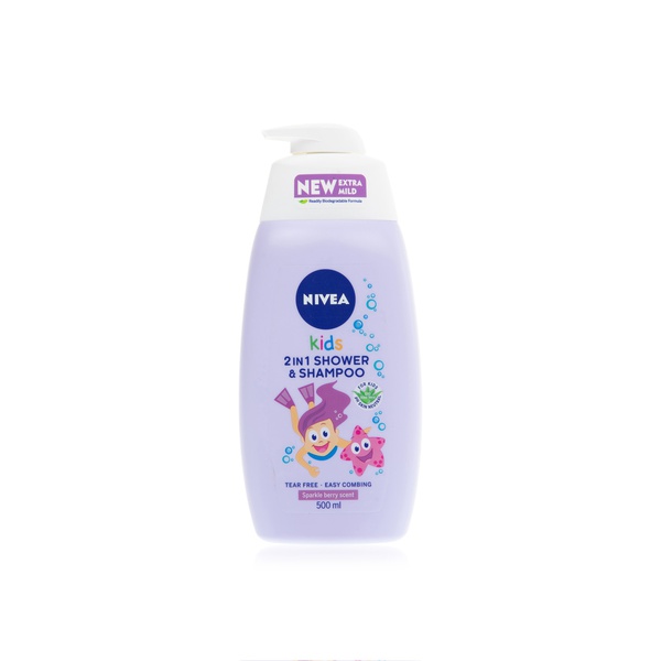 Nivea 2 in 1 kids shower and shampoo with bio aloe vera berry scent 500ml - Waitrose UAE & Partners - 9005800321240