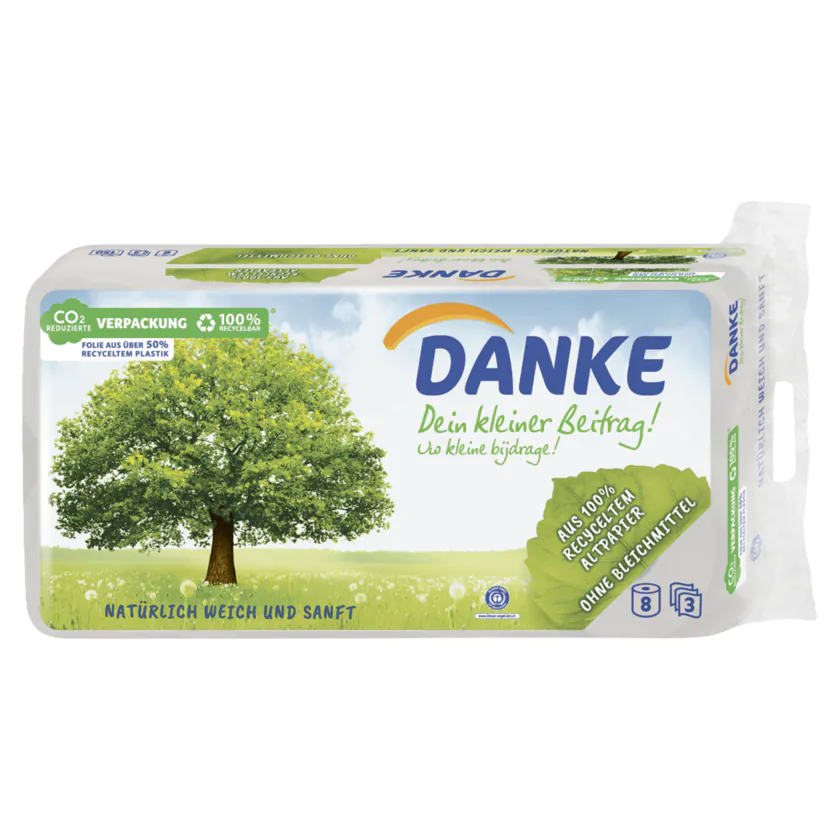 Danke Toilettenpapier 3-lagig 8x150 Blatt - 9011111035264