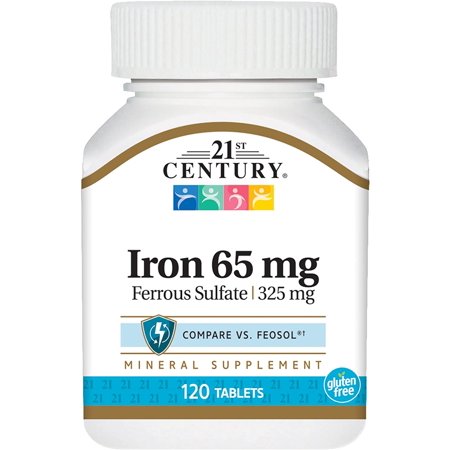 21st Century Iron 65 Mg Ferrous Sulfate 325 Mg Tablets, 120 Count (Pack of 2) - 908644492062