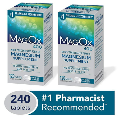 Magnesium Mineral Dietary Supplement Tablets Magnesium Oxide 240 Count Pharmaceutical Grade Mag-Ox 400 - 120 Count (Pack of 2) - 911594246364