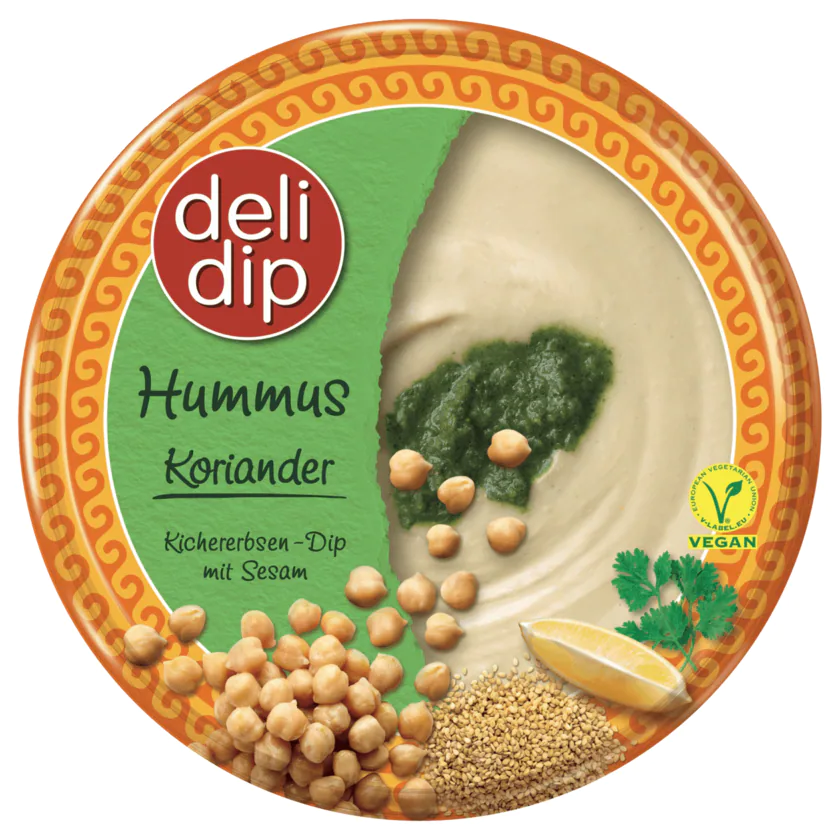 deli dip Hummus Koriander Kichererbsen Dip mit Sesam vegan 250g - 9120061931011