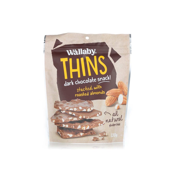 Wallaby thins dark chocolate snack with roast almonds 130g - Waitrose UAE & Partners - 9314943031009