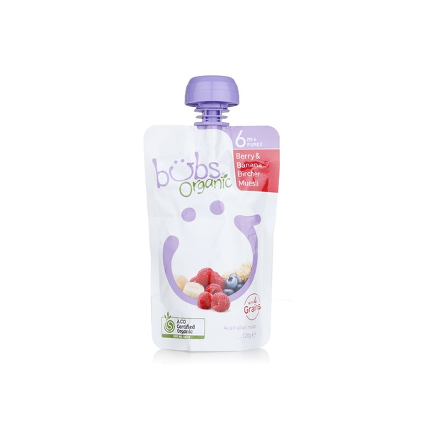 Bubs organic apple & berry bircher muesli pouch 6+ months 120g - Waitrose UAE & Partners - 9338078006107
