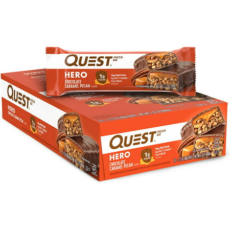 Quest Nutrition Pecan Hero Protein bar Low Carb Gluten Free Chocolate Caramel 10 Count - 975750080414